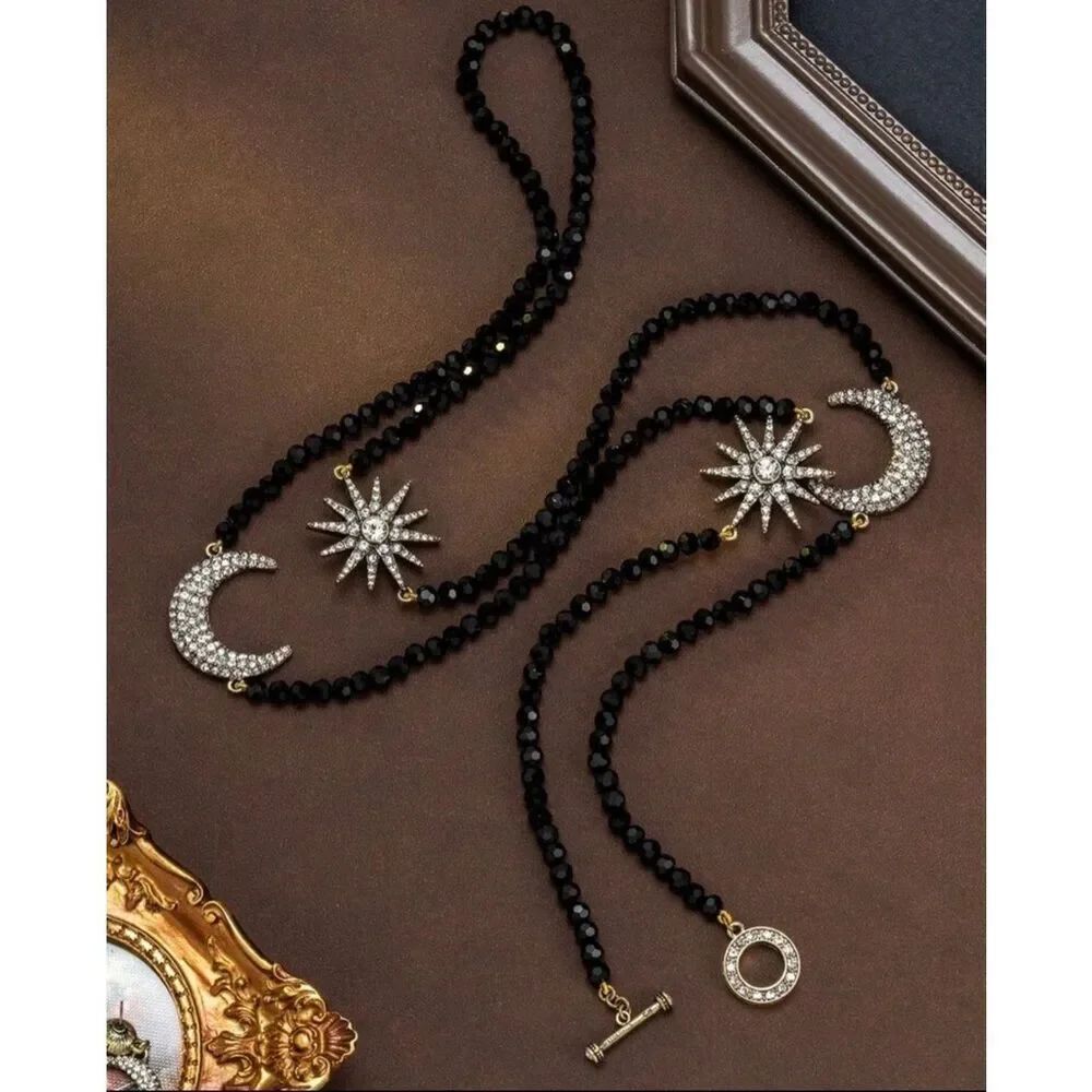 Gorgeous Black Moon and Stars Necklace